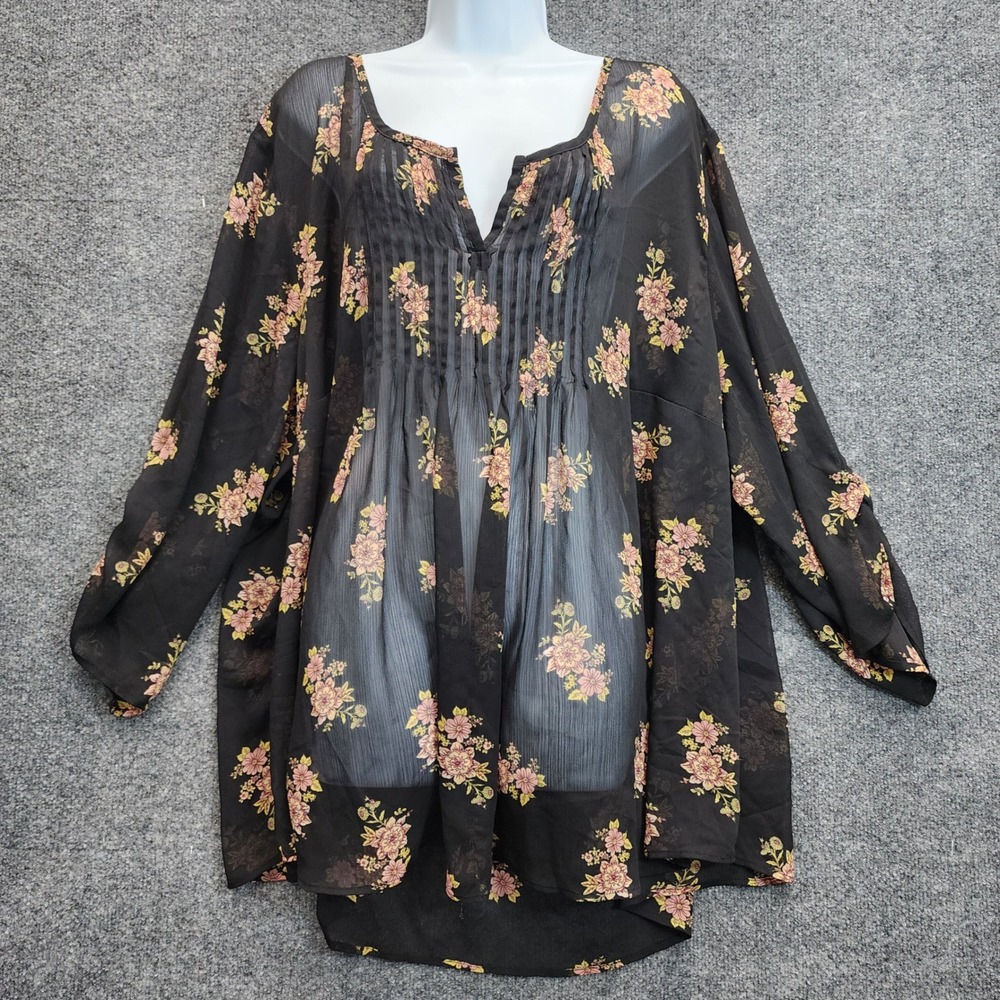 Torrid Floral Sheer Pintuck Peasant Blouse Womens Cottagecore Romantic Size 5